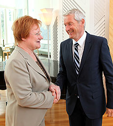 Tasavallan presidentti Tarja Halonen tapasi Euroopan neuvoston pääsihteerin Thorbjørn Jaglandin keskiviikkona 9. kesäkuuta 2010 Mäntyniemessä.