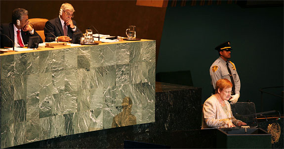 President Halonen speaking at the UN General Assembly in New York on 21 September 2011. Copyright &copy; Office of the President of the Republic of Finland
