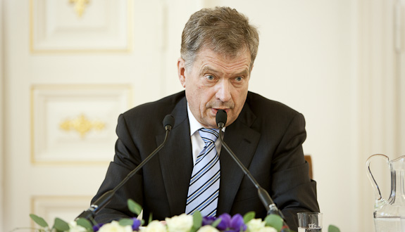 President Sauli Niinistö vid presskonferensen den 5 mars 2012. Copyright © Republikens presidents kansli