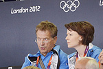  President Sauli Niinistö and Mrs Jenni Haukio following the match of judoka Valtteri Jokinen in the men’s under 60 kg division on Saturday, 28 July 2012.  Photo: Lehtikuva 