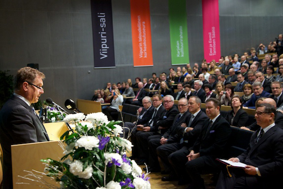 President Niinistö talade vid Villmanstrands tekniska universitet inför en fulltalig publik. Copyright © Republikens presidents kansli