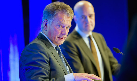 President Niinistö och statsminister Fredrik Reinfeldt i Sälen. Foto: Ulf Palm/Folk och Försvar 2014