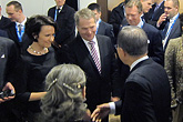  President Niinistö and Mrs Haukio with UN Secretary-General Ban Ki-moon and spouse Yoo Soon-taek at the International Olympic Committee reception in Sochi. Copyright © Office of the President of the Republic