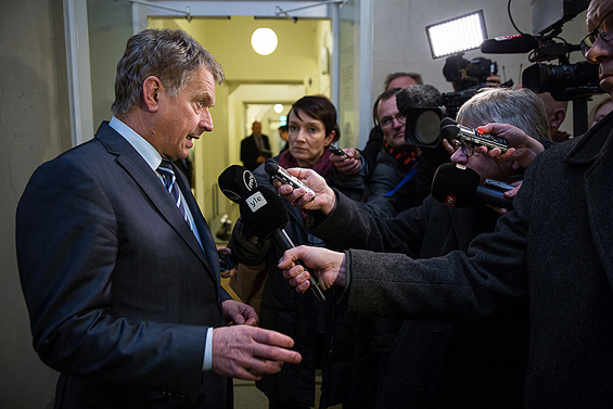 President Niinistö talks to the press after the meeting. Picture: Laura Kotila / Prime Minister's Office