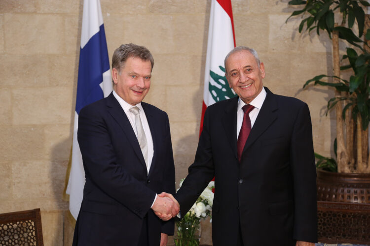 Presidentti Niinistö tapasi Libanonin parlamentin puhemiehen Nabih Berrin. Kuva: Libanonin presidentin kanslia 