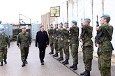 Accompanied by Lieutenant Colonel Kari Nisula, President Niinistö inspects the Finnish crisis management force taking part in the UN's UNIFIL operation in South Lebanon. Copyright © Office of the President of the Republic