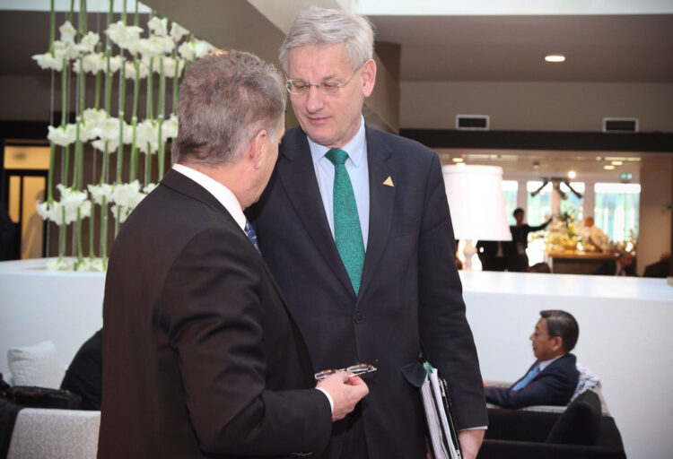  Discussing with Foreign Minister of Sweden Carl Bildt. Copyright © Office of the President of the Republic 