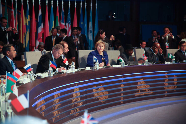  President Niinistö and Prime Minister of Norway Erna Solber  (center) during Tuesday’s session of Nuclear Security Summit. Copyright © Office of the President of the Republic 