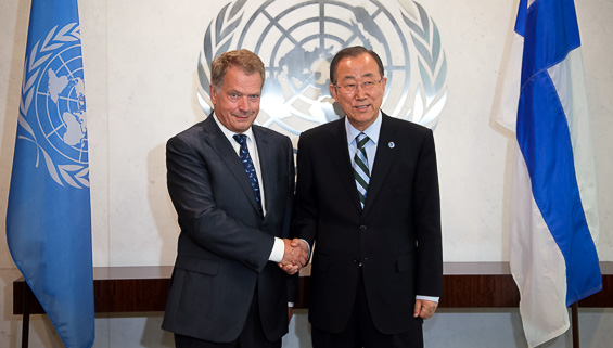 Presidentti Niinistö tapasi YK:n pääsihteerin Ban Ki-Moonin YK:n päämajassa New Yorkissa 21. syyskuuta 2014. Kuva: Tasavallan presidentin kanslia.