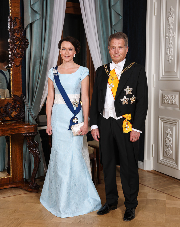  Tasavallan presidentti Sauli Niinistö ja puoliso Jenni Haukio ennen itsenäisyyspäivän juhlavastaanottoa Presidentinlinnassa 6.12.2014.
