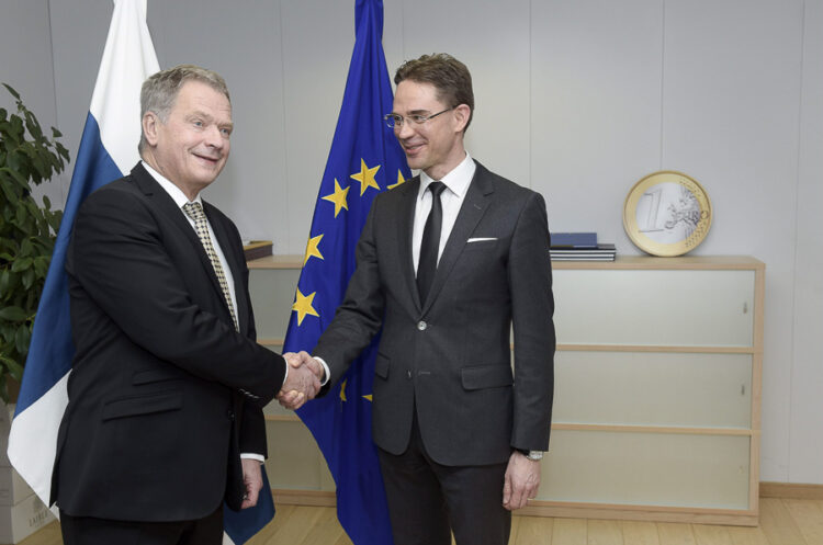  Presidentti Niinistö ja EU-komission varapuheenjohtaja Jyrki Katainen Brysselissä 21.1.2015. Kuva: Lehtikuva 