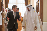  Discussions with the Crown Prince of Abu Dhabi, Sheikh Mohamed bin Zayed Al Nahyan, covered the general regional situation in the Middle East, with a particular focus on the situation in Yemen and Iran and international issues, the Ukrainian crisis and Russia. Photo: Crown Prince Court 