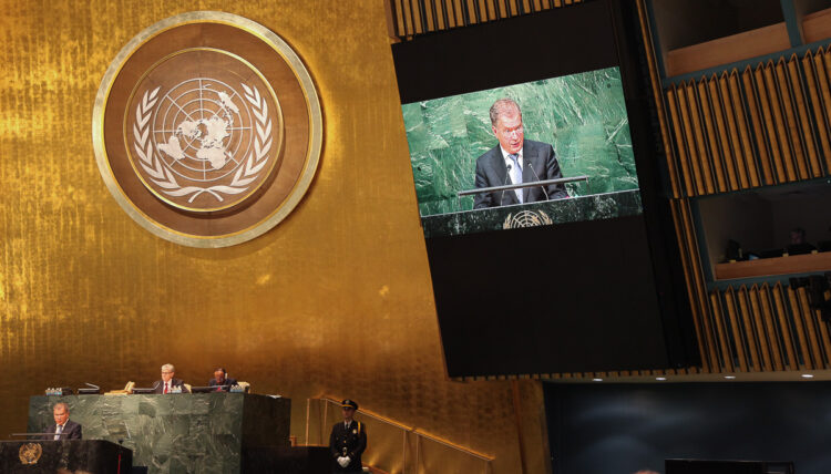  Tasavallan presidentti puhui YK:n yleiskokouksen 70. yleiskeskustelussa New Yorkissa 29. syyskuuta 2015. Kuva: Tasavallan presidentin kanslia 