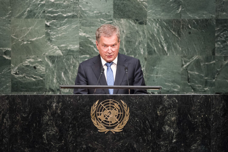  President Niinistö talade vid öppningssessionen av FN:s toppmöte för hållbar utveckling den 25 september. Foto: UN Photo 