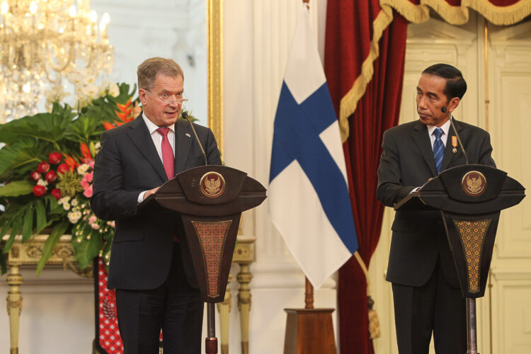  President Niinistö och president Widodo under den gemensamma presskonferensen i Jakarta den 3 november 2015. Copyright © Republikens presidents kansli 