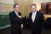  Secretary-General Ban and President Niinistö then attended the 60th anniversary festivities of Finland’s UN membership at Finlandia Hall, where both men gave a speech.  