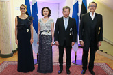 Valtiovierailun juhlapäivällinen Tallinnassa 17. toukokuuta 2016. Rouva Ieva Ilves, rouva Jenni Haukio, presidentti Sauli Niinistö ja presidentti Toomas Hendrik Ilves. Kuva: Juhani Kandell/Tasavallan presidentin kanslia