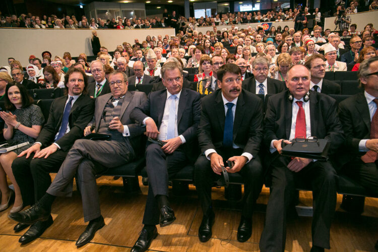 Hungarian President János Áder and Estonian President Toomas Hendrik Ilves visited Finland. President of the Republic Sauli Niinistö met them on Wednesday, 15 June, and later in the afternoon all three attended the World Congress of the Finno-Ugric Peoples in Lahti. Photo: Matti Porre/Office of the President of the Republic of Finland