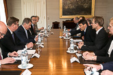 Hungarian President János Áder and Estonian President Toomas Hendrik Ilves visited Finland. President of the Republic Sauli Niinistö met them on Wednesday, 15 June, and later in the afternoon all three attended the World Congress of the Finno-Ugric Peoples in Lahti. Photo: Matti Porre/Office of the President of the Republic of Finland