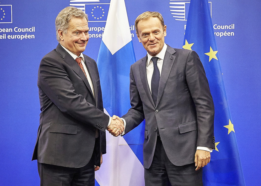 Kaksipäiväisen Brysselin-vierailun päätti tapaaminen Eurooppa-neuvoston puheenjohtajan Donald Tuskin kanssa. Kuva: Mario Salerno