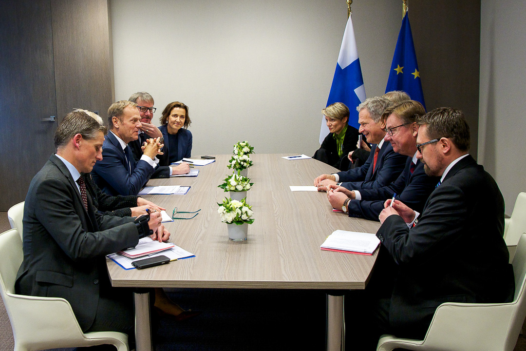 Kaksipäiväisen Brysselin-vierailun päätti tapaaminen Eurooppa-neuvoston puheenjohtajan Donald Tuskin kanssa. Kuva: Mario Salerno