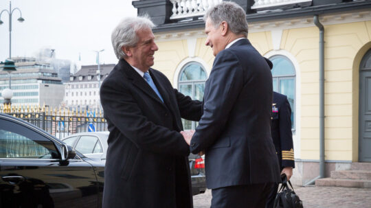  Presidentti Niinistö vastaanotti Uruguayn presidentin Tabaré Vázquezin vierailulle Suomeen 13. helmikuuta 2017. Kuva: Juhani Kandell/Tasavallan presidentin kanslia 