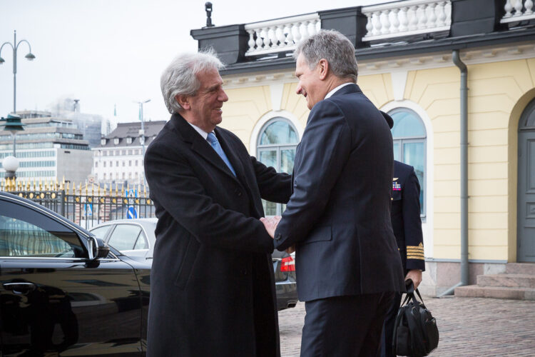  Presidentti Niinistö vastaanotti Uruguayn presidentin Tabaré Vázquezin vierailulle Suomeen 13. helmikuuta 2017. Kuva: Juhani Kandell/Tasavallan presidentin kanslia 