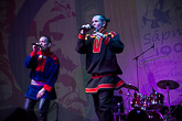  Sámi-language rappers Ailu Valle and Amoc Suomi perform at the #Sápmi 100+100 celebration. “If you are interested in rap after your presidential term, you are welcome to join our act!,” said Ailu Valle. Photo: Matti Porre/Office of the President of the Republic of Finland 