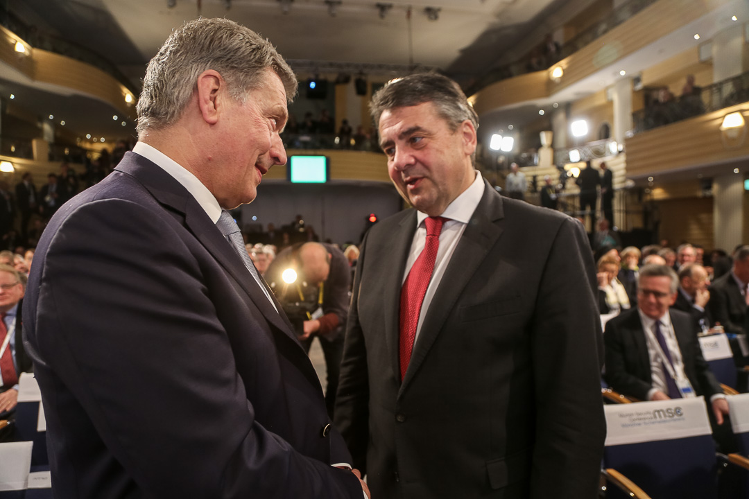 President Niinistö and German Foreign Minister Sigmar Gabriel in Munich on 17 February. Photo: Katri Makkonen/Office of the President of the Republic of Finland<br/>
