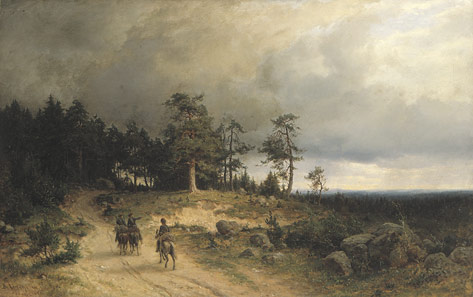 Lindholm, Berndt: Ratsastavia kasakoita itäsuomalaisessa maisemassa. Copyright © Kuvataiteen keskusarkisto