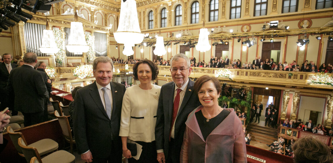 President Sauli Niinistö and Mrs Jenni Haukio visit Austria on Tuesday 1 January 2019. Invited by Federal President of the Republic of Austria Alexander Van der Bellen and Mrs Doris Schmidauer, the presidential couple attended the traditional Vienna Philharmonic New Year’s Concert at the Musikverein concert hall in Vienna. Photo: Peter Lechner/Office of the Federal President of Austria