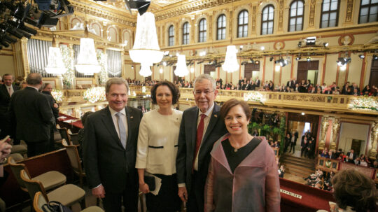 President Sauli Niinistö and Mrs Jenni Haukio visit Austria on Tuesday 1 January 2019. Invited by Federal President of the Republic of Austria Alexander Van der Bellen and Mrs Doris Schmidauer, the presidential couple attended the traditional Vienna Philharmonic New Year’s Concert at the Musikverein concert hall in Vienna. Photo: Peter Lechner/Office of the Federal President of Austria