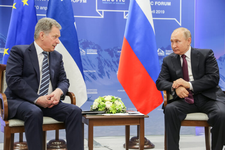 President Sauli Niinistö met with Russian President Vladimir Putin in Saint Petersburg, on 9 April 2019, before the plenary session of the Arctic: Territory of Dialogue Forum. Photo: Katri Makkonen/Office of the President of the Republic of Finland