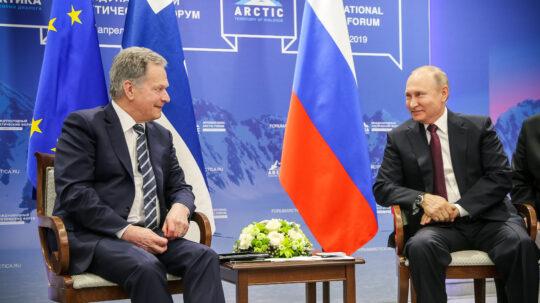 President Sauli Niinistö met with Russian President Vladimir Putin in Saint Petersburg, on 9 April 2019, before the plenary session of the Arctic: Territory of Dialogue Forum. Photo: Katri Makkonen/Office of the President of the Republic of Finland