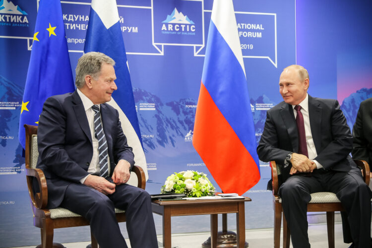 President Sauli Niinistö träffade Rysslands president Vladimir Putin i S:t Petersburg före huvudsessionen på det internationella arktiska forumet den 9 april 2019. Foto: Katri Makkonen/Republikens presidents kansli