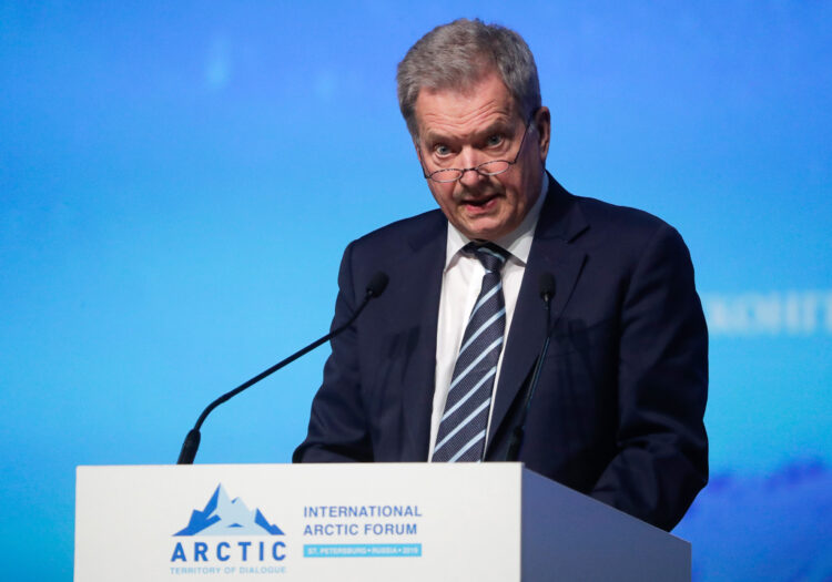 President Niinistö spoke at the plenary session of the Arctic: Territory of Dialogue Forum. Photo:  Mikhail Metzel/TASS Host Photo Agency