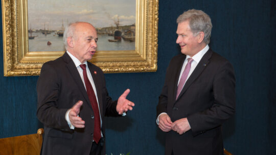 Presidents Niinistö and Maurer discussed the EU-Swiss relations, Brexit, climate change and immigration. Photo: Juhani Kandell/Office of the President of the Republic of Finland