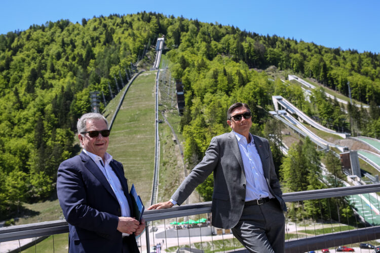 In front of the Planica sky flying hill. Photo: Matti Porre/Office of the Republic of Finland
