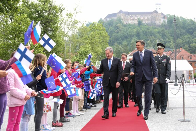 Vastaanottoseremoniat Ljubljanassa. Kuva: Matti Porre /Tasavallan presidentin kanslia