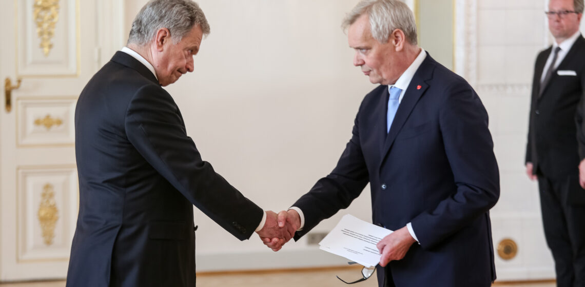 Statsminister Antti Rinnes nya regering på besök i Presidentens slott den 6 juni 2019. Foto: Matti Porre/Republikens presidents kansli