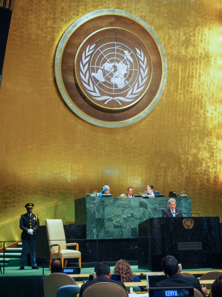 Presidentti Niinistö puhuu YK:n yleiskokouksessa 24. syyskuuta.  Kuva: Jouni Mölsä/Tasavallan presidentin kanslia