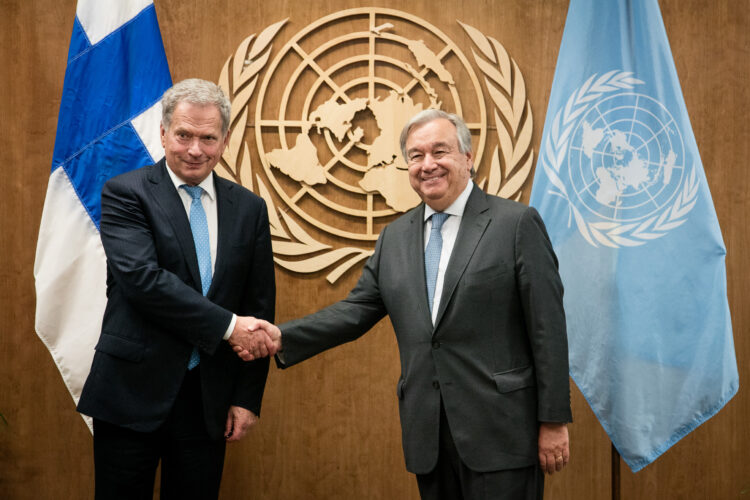 Presidentti Niinistö tapasi YK:n pääsihteeri António Guterresin sunnuntaina 22. syyskuuta. UN Photo/Ariana Lindquist

