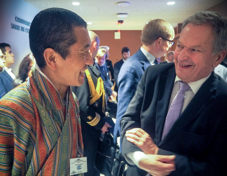 Bhutan and Finland, two happy nations. President Niinistö with Prime Minister of Bhutan Lotay Tshering. Photo: Jouni Mölsä/Office of the President of the Republic of Finland