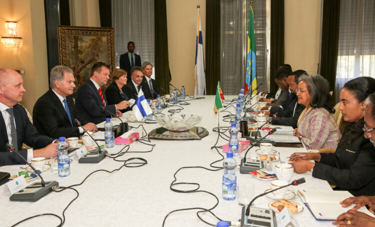 Suomen ja Etiopian kahdenvälisten suhteiden lisäksi keskusteluissa olivat esillä ajankohtaiset alueelliset ja kansainväliset asiat. Kuva: Juhani Kandell/Tasavallan presidentin kanslia