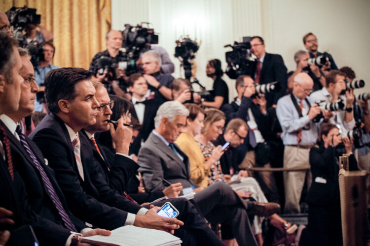 Presidentti Niinistön ja presidentti Trumpin yhteinen tiedotustilaisuus Valkoisen talon East Roomissa. Kuva: Matti Porre/Tasavallan presidentin kanslia