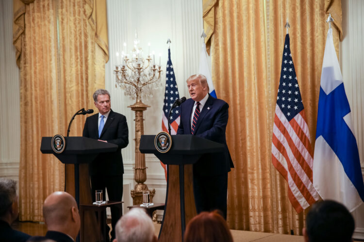 Presidentti Niinistön ja presidentti Trumpin yhteinen tiedotustilaisuus Valkoisen talon East Roomissa. Kuva: Matti Porre/Tasavallan presidentin kanslia