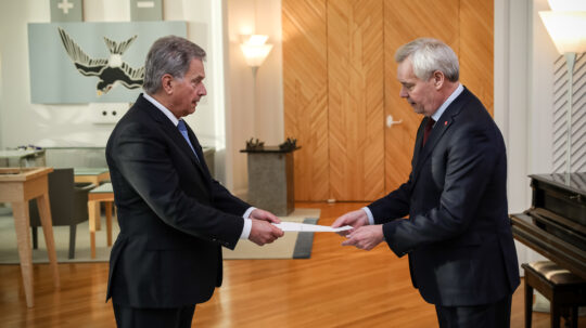 Prime Minister Antti Rinne submitted the resignation of the Government to President of the Republic Sauli Niinistö in Mäntyniemi on 3 December 2019. Photo: Matti Porre/Office of the President of the Republic of Finland