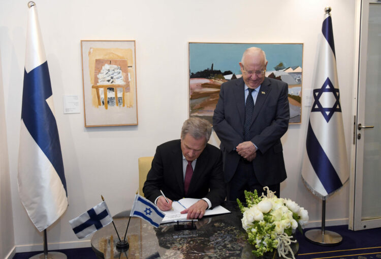 President Sauli Niinistö met with President of Israel Reuven Rivlin in Jerusalem on 22 January 2020. Photo: Haim Zach / GPO