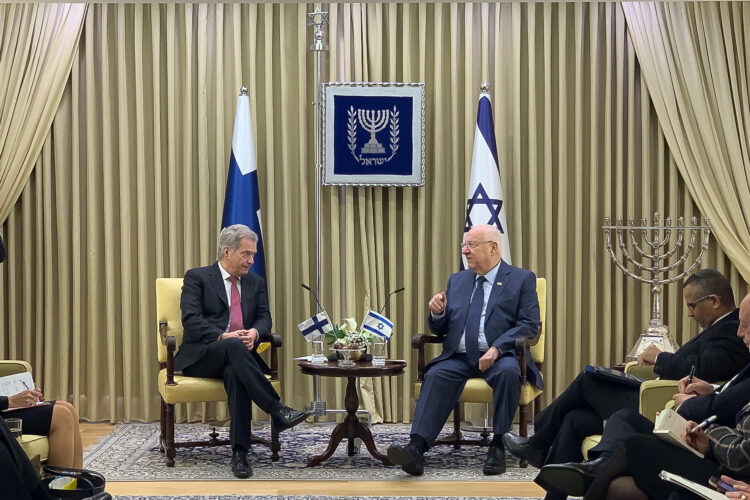 President Sauli Niinistö träffade Israels president Reuven Rivlin den 21 januari i Jerusalem. Foto Hanna Gehör/Finlands ambassad i Tel Aviv