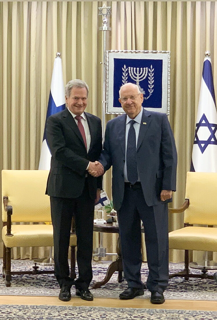 President Sauli Niinistö met with President of Israel Reuven Rivlin in Jerusalem on 22 January 2020. Photo: Hanna Gehör/Embassy of Finland in Tel Aviv